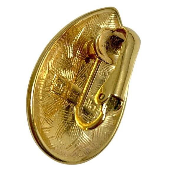 Vintage Marvella Gold-Tone Teardrop Clip-On Earrings With Faux Pearl Center - Picture 2 of 3